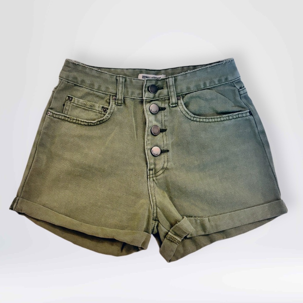 Billabong Button Up High Waisted Shorts- Green